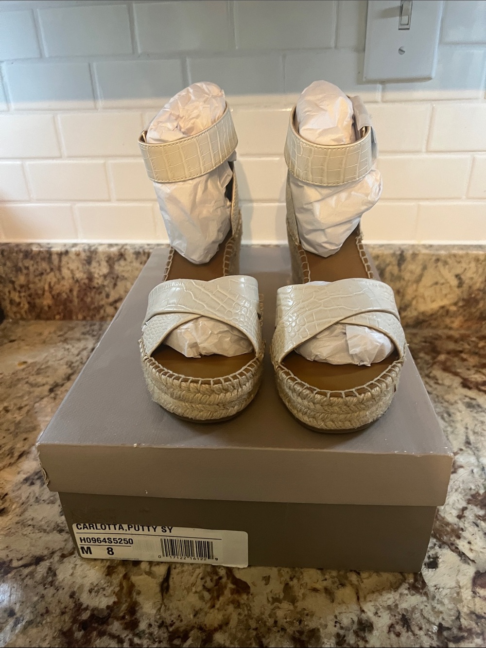 Franco Sarto Cream Croc-Embossed Espadrille Wedge Sandals - Cream